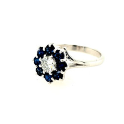 Pre Owned 18ct White Gold Sapphire and Diamond Cluster Ring ZU42